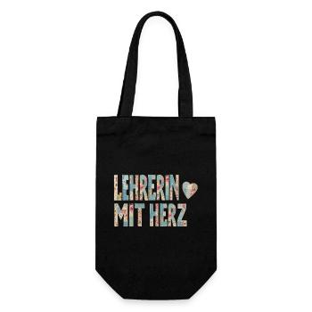 Lehrerin mit Herz!  - Geschenkbeutel für Flaschen - Schwarz - Vorne