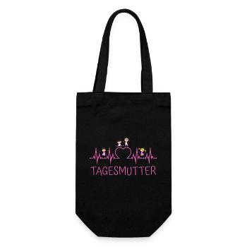 Tagesmutter Herzschlag mit Herz und Kindern pink - Geschenkbeutel für Flaschen - Schwarz - Vorne
