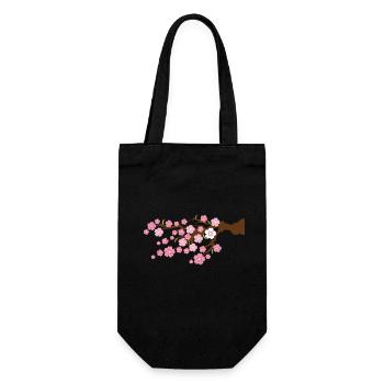 detaillierte Kirschblüte auf einem Ast - Geschenkbeutel für Flaschen - Schwarz - Vorne