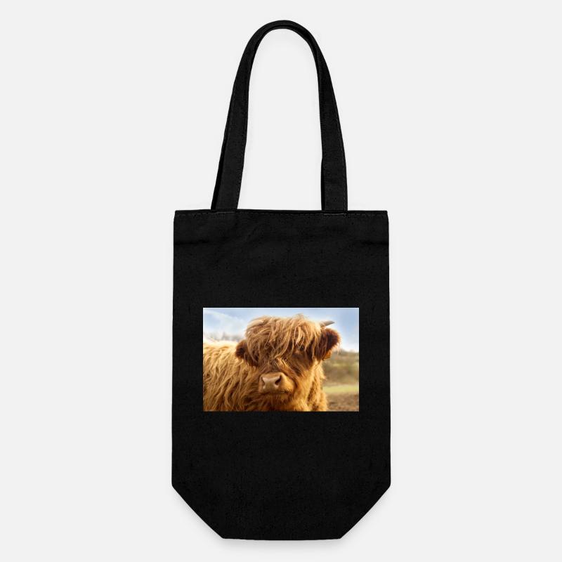 Petite vache, veau brun regarde la caméra - Sac à bouteille - noir
