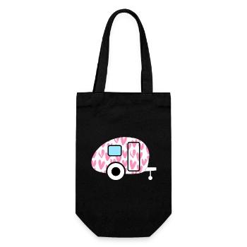 Caravan Wohnwagen rosa Herzen gemalt Camping Deko - Geschenkbeutel für Flaschen - Schwarz - Vorne