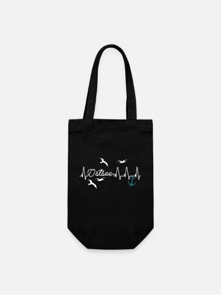 Ostseeliebe Heartbeat Anker + Möven - Geschenkbeutel für Flaschen - Schwarz