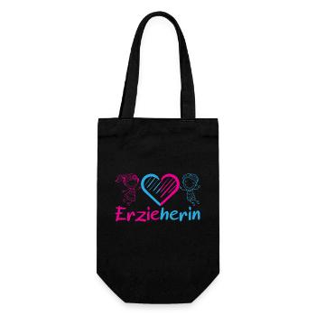 Erzieherin Kindergarten Kita Herz Mädchen Junge - Geschenkbeutel für Flaschen - Schwarz - Vorne