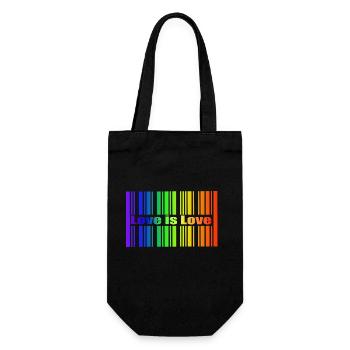 Regenbogen Strichcode, Love is Love - Geschenkbeutel für Flaschen - Schwarz - Vorne
