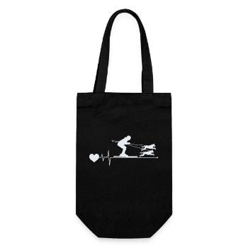 Hund Skijöring Skifahren Wintersport Herzschlag Puls - Geschenkbeutel für Flaschen - Schwarz - Vorne