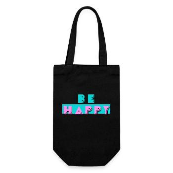 be happy - sei glücklich - Geschenkbeutel für Flaschen - Schwarz - Vorne