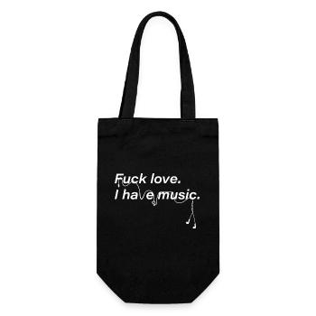 „Fuck love, I have music.“ - Geschenkbeutel für Flaschen - Schwarz - Vorne