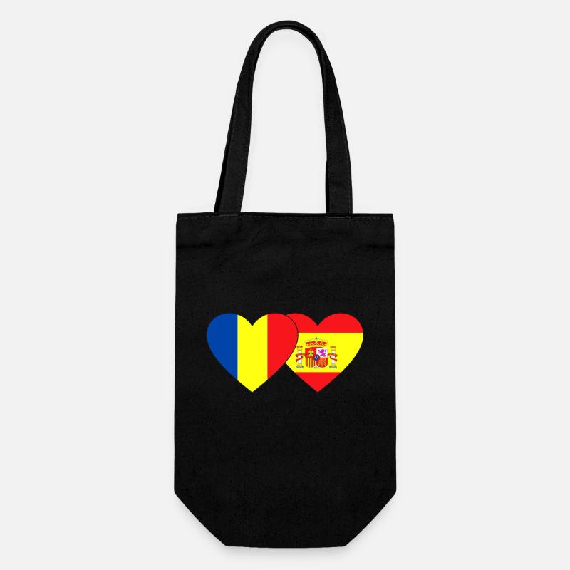 Romania Spain Flag Heart - Gift Bag for Bottles - black