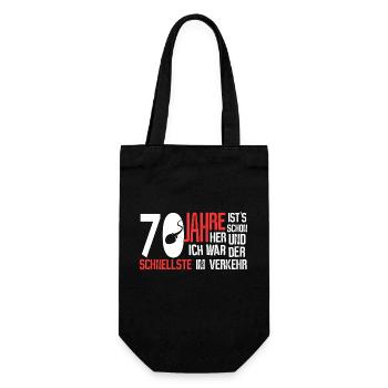 70. Geburtstag - der schnellste - Geschenkbeutel für Flaschen - Schwarz - Vorne