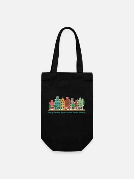 Vue d’Amsterdam, maisons hollandaises typiques, Hollande - Sac à bouteille - noir