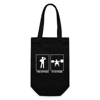 Ihr Freund - Mein Freund - Fitness Kniebeugen - Geschenkbeutel für Flaschen - Schwarz - Vorne