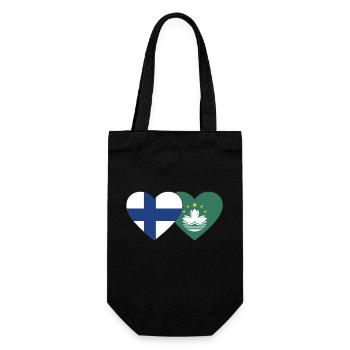 Finnland Macau Flagge Herz - Geschenkbeutel für Flaschen - Schwarz - Vorne