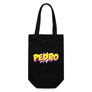 Pedro Benutzerdefinierter Name Comic-Buch-Stil Pop Art, Pedro - Geschenkbeutel für Flaschen - Schwarz - Vorne