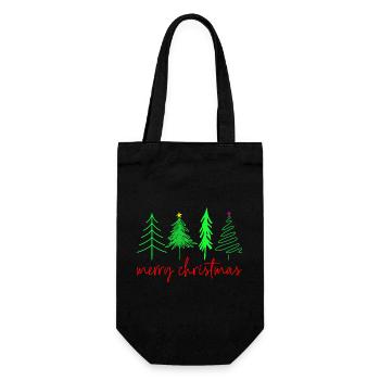Frohe Weihnachten - 4 symbolische Weihnachtsbäume - Geschenkbeutel für Flaschen - Schwarz - Vorne