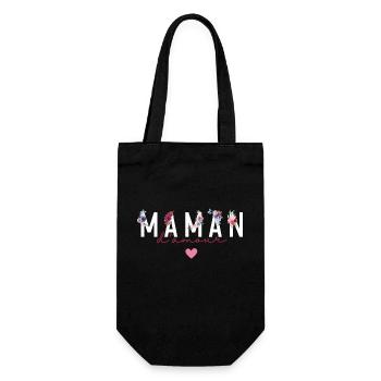 Maman d’amour fleurs- idée cadeau maman - Sac à bouteille - noir - Devant
