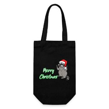 Merry Christmas Raccoon with Santa Hat - Gift Bag for Bottles - black - Front