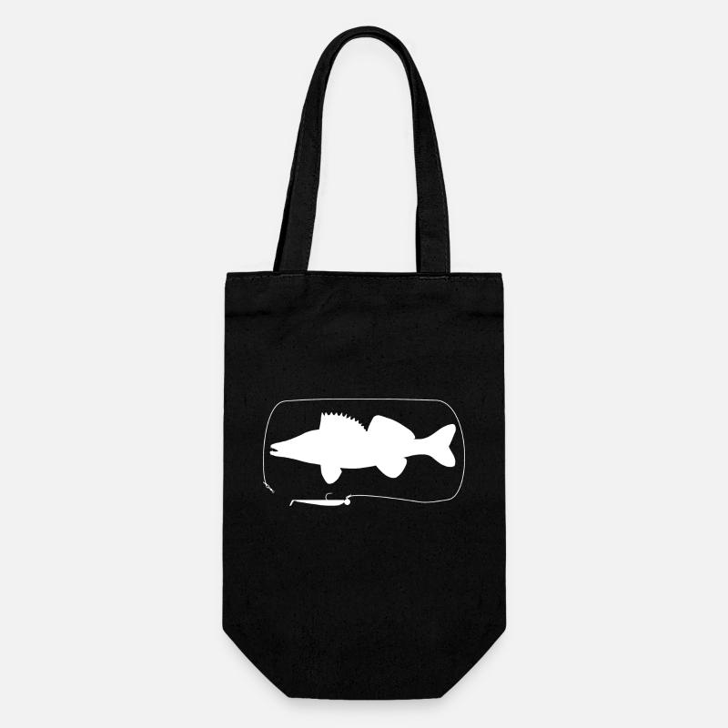 Zander mit Gummifisch - Geschenkbeutel für Flaschen - Schwarz