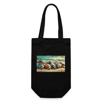 Cute animals chilling – sea lion sleeping beach - Gift Bag for Bottles - black - Front