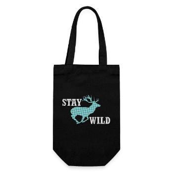 Stay Wild - laufender Hirsch mit frechem Muster - Geschenkbeutel für Flaschen - Schwarz - Vorne