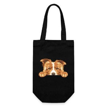 Spähender trauriger Border Collie-Hund - Geschenkbeutel für Flaschen - Schwarz - Vorne