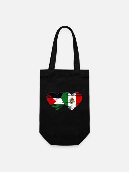 Palestine Mexique drapeau coeur - Sac à bouteille - noir