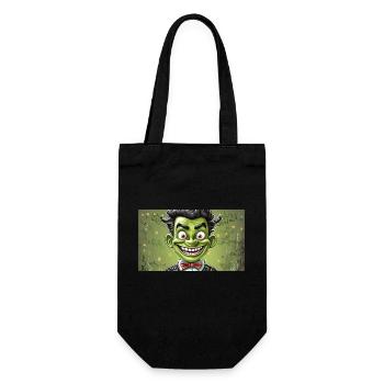 Monstre vert avec des cornes - jeune - Sac à bouteille - noir - Devant