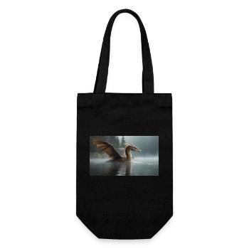 Ein realistischer böser dunkler Drache in einem nebligen Fluss - Geschenkbeutel für Flaschen - Schwarz - Vorne