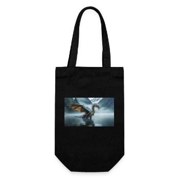 Ein realistischer böser dunkler Drache in einem nebligen Fluss - Geschenkbeutel für Flaschen - Schwarz - Vorne