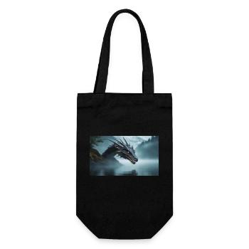 Ein realistischer böser dunkler Drache in einem nebligen Fluss - Geschenkbeutel für Flaschen - Schwarz - Vorne