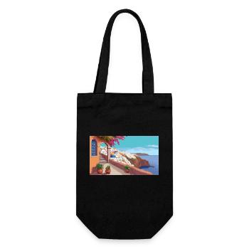 Oia, Santorini, Greece - Pixel Art - Gift Bag for Bottles - black - Front