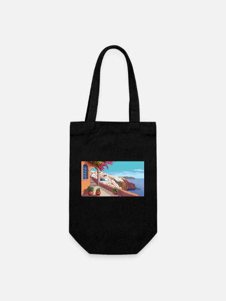 Oia, Santorini, Griechenland - Pixel Art - Geschenkbeutel für Flaschen - Schwarz