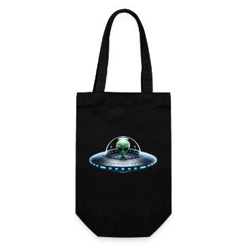Green Alien in Spaceship - Gift Bag for Bottles - black - Front