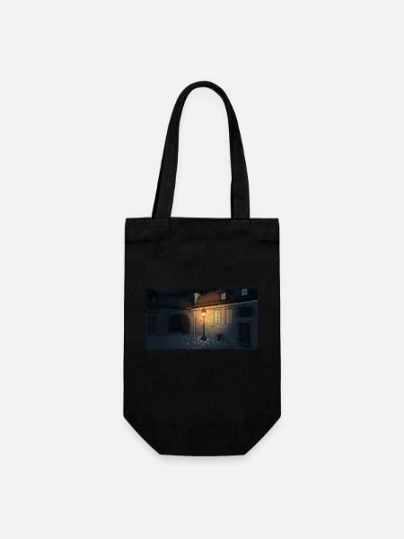 Nachtgasse mit Laternenpfahl - Geschenkbeutel für Flaschen - Schwarz