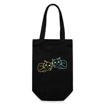 Retro Katzen müde 80er 90er Vintage Katze - Geschenkbeutel für Flaschen - Schwarz - Vorne