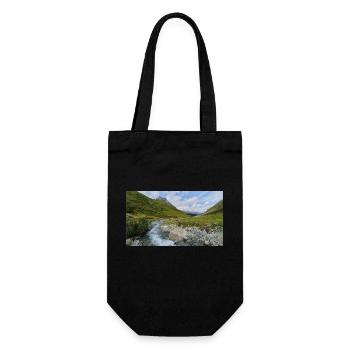 Berglandschaft Panorama mit Fluss - Geschenkbeutel für Flaschen - Schwarz - Vorne