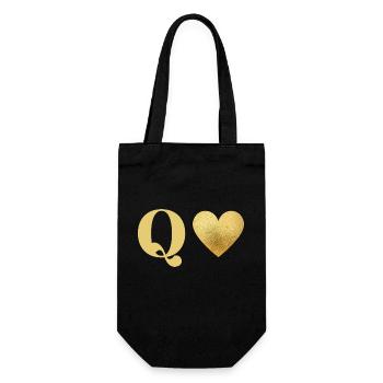 Buchstabe q goldenes Herz - Geschenkbeutel für Flaschen - Schwarz - Vorne