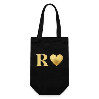 Buchstabe r goldenes Herz - Geschenkbeutel für Flaschen - Schwarz - Vorne