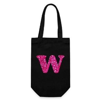 Glitzer rosa Buchstabe w - Geschenkbeutel für Flaschen - Schwarz - Vorne
