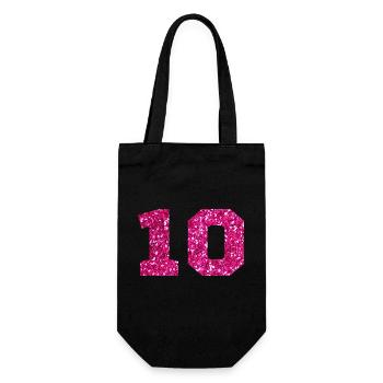 Nummer 10 Pink Glitter - 10-jähriges Jubiläum - Geschenkbeutel für Flaschen - Schwarz - Vorne