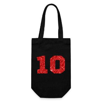Nummer 10 Roter Glitzer - 10-jähriges Jubiläum - Geschenkbeutel für Flaschen - Schwarz - Vorne