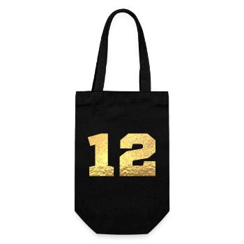Number 12 Gold Glitter - 12th Anniversary - Gift Bag for Bottles - black - Front
