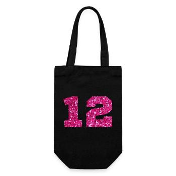 Numéro 12 paillettes rose - 12e anniversaire - Sac à bouteille - noir - Devant
