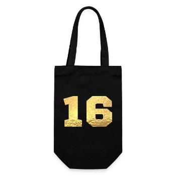 Nummer 16 Gold Glitter - 16-jähriges Jubiläum - Geschenkbeutel für Flaschen - Schwarz - Vorne