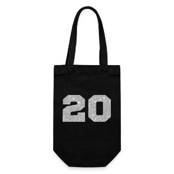 Nummer 20 Silberglitter - 20-jähriges Jubiläum - Geschenkbeutel für Flaschen - Schwarz - Vorne