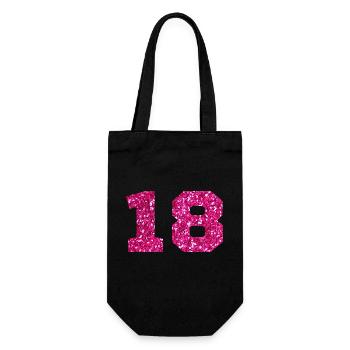 Nummer 18 Pink Glitter - 18. Geburtstag - Geschenkbeutel für Flaschen - Schwarz - Vorne