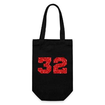 Number 32 Red Glitter - 32nd Anniversary - Gift Bag for Bottles - black - Front