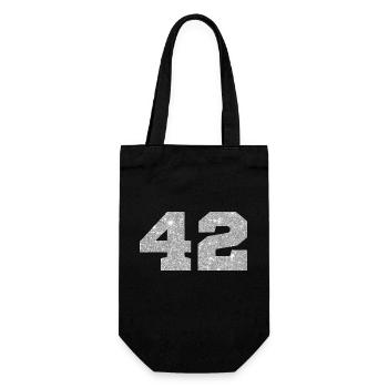 Nummer 42 Silberglitter - 42. Jahrestag - Geschenkbeutel für Flaschen - Schwarz - Vorne
