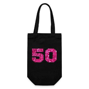 Number 50 Pink Glitter - 50th Anniversary - Gift Bag for Bottles - black - Front