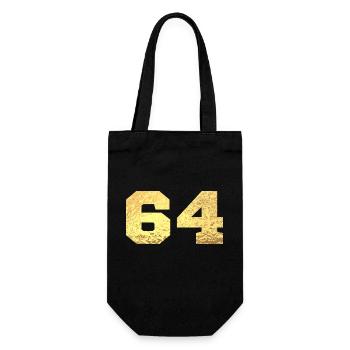 Number 64 Gold Glitter - 64th Anniversary - Gift Bag for Bottles - black - Front