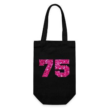 75 Pink Glitter - 75. Geburtstag - Geschenkbeutel für Flaschen - Schwarz - Vorne
